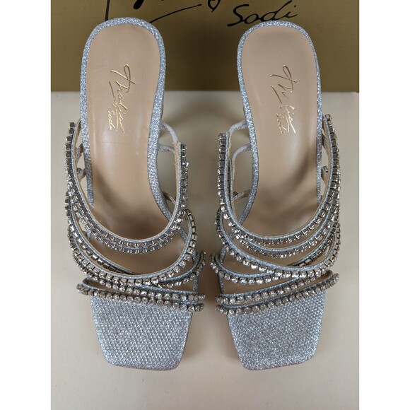 Thalia Sodi Dahlia Embellished Heels Sandals Womens 6 Silver Stone Shoes NWB - Picture 5 of 13